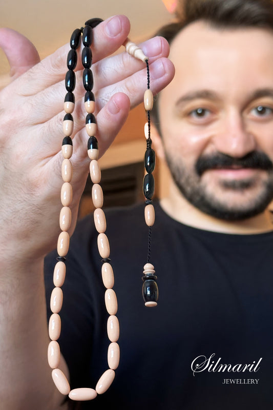 Güneşte Renk Değiştiren ve Zamanla Renk Alan Üst Segment Siyah Beyaz Katalin Tespih