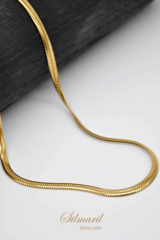 VIP Model Gold Yassı Çelik Zincir Unisex Kolye – Kararmaz Stainless Steel - 45 cm