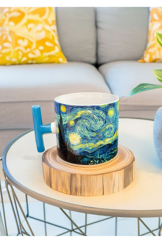 Vincent Van Gogh "The Starry Night (Yıldızlı Geceler)" Baskılı T Kulplu Beyaz Porselen 200 ml Kupa