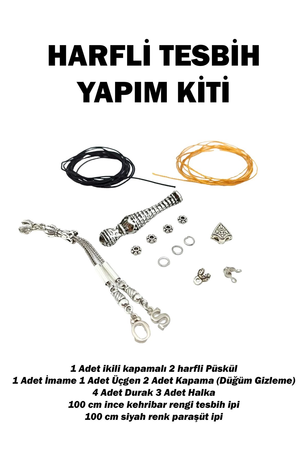 Harfli Tesbih Yapımı İçin Tüm Takım Malzeme (İmame, Püskül, Üçgen, Durak Set)