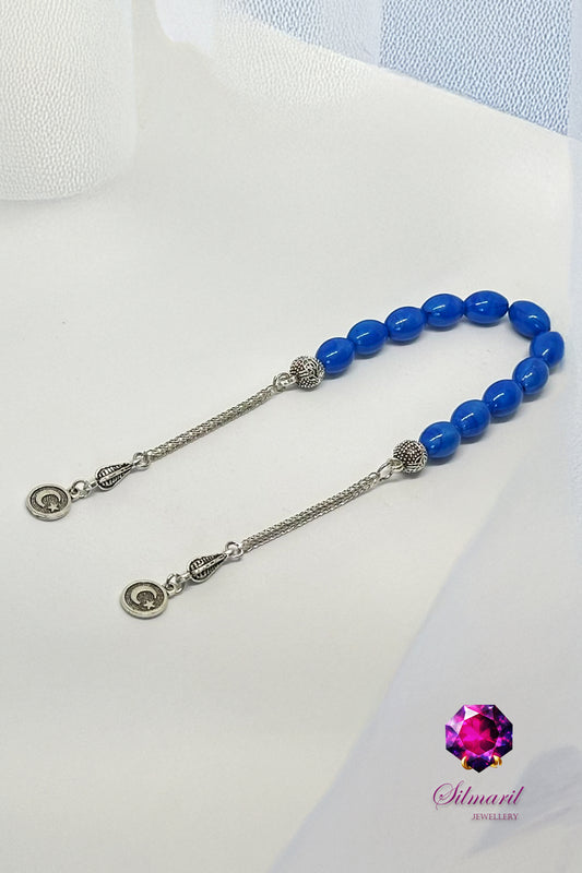 Hediyelik Kehribar Zaza Tesbih Hareli Mavi - Orijinal Kehribar Tespih